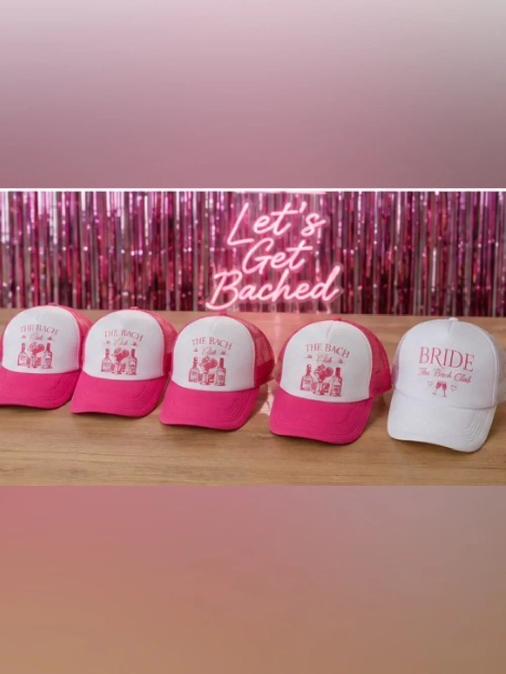 NEW The Bach Club Bachelorette Party Hat Set 8pc Pink White Bride Bridal